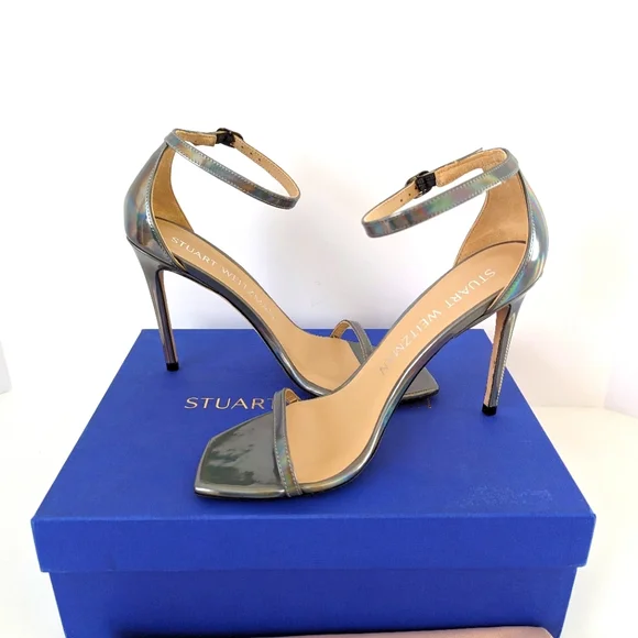 Stuart Weitzman Metallic Gunmetal NUDISTCURVE Sandal Size 10 - Picture 1 of 9